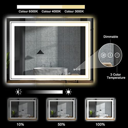 Snowdool 40 x 32 in LED Bathroom Mirror, Front and Backlit, Anti-Fog | Front and Backlit, Stepless Dimming, Anti-Fog, Memory Function - size: 40"L x 32"W