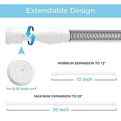 Spring Tension Curtain Rods Short Tension Rod (White,12" to 19"-2Pcs) - color: White, size: 12" to 19"-2Pcs