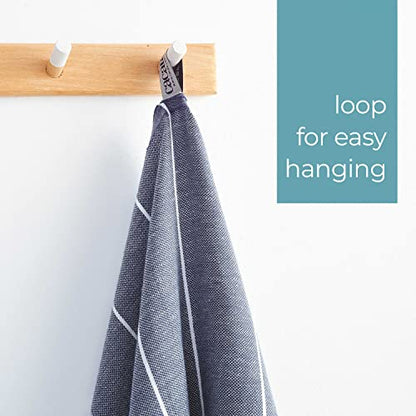 Cacala 100% Turkish Cotton Kitchen Tea Towels, Highly Absorbent Luxury Soft Quick Drying Dish Towel with Hanging Loop for Gym, Yoga, Bath, Sports, Cleaning and Kitchen (23 x 36), Dark Blue - color: Dark Blue