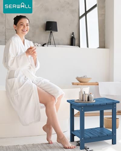 SERWALL Shower Bench, 18" Shower Stool for Inside Shower, HDPE Waterproof Shower Seats for Adults with Storage Shelf & Handles, 360 lbs Capacity- Blue - color: Blue