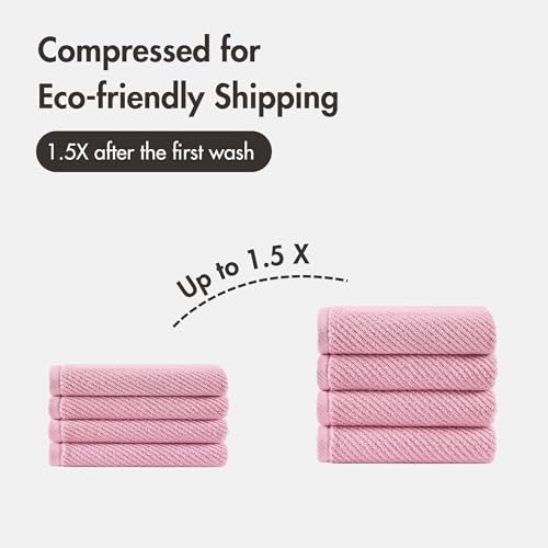 Madison Park 100% Zero Twist Cotton 4 Piece Bathroom Hand Towels, Pink | 18" x 28" Bath Hand Towels, 500 GSM Diagonal Ribbed, Soft, Quick Dry, Highly Absorbent, Durable, Modern, OEKO TEX - color: Pink, size: 4 Piece Hand Towel Set