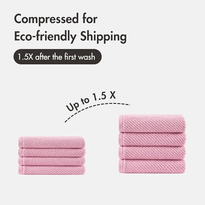 Madison Park 100% Zero Twist Cotton 4 Piece Bathroom Hand Towels, Pink | 18" x 28" Bath Hand Towels, 500 GSM Diagonal Ribbed, Soft, Quick Dry, Highly Absorbent, Durable, Modern, OEKO TEX - color: Pink, size: 4 Piece Hand Towel Set
