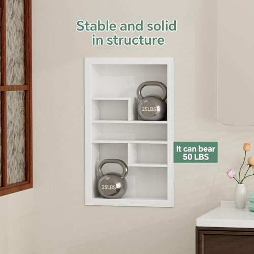 Stainless Steel Recessed Medicine Cabinet 14 * 24, Rust-proof Metal Wall Niche, In Wall Shower Niche Shelf Insert Replacement, Recessed Medicine Cabinets for Drywall, with 5 Compartments, White - color: White, size: 24''H * 14''W (5 Compartments)