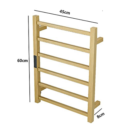Gold Heated Towel Warmer Rack Bathroom Accessories, Wall Mounted Electric Heated Towel Rail 6 Bars Stainless Steel Electric Drying Racks with Timer, Home Towel Warmer Radiator, Hardwired