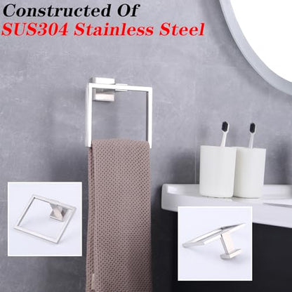 GERZWY Bath Towel Holder SUS304 Stainless Steel Towel Hanger Towel Ring for Bathroom Lavatory Wall Mount Contemporary Style, Brushed Finish JG1906-LS - color: Brushed