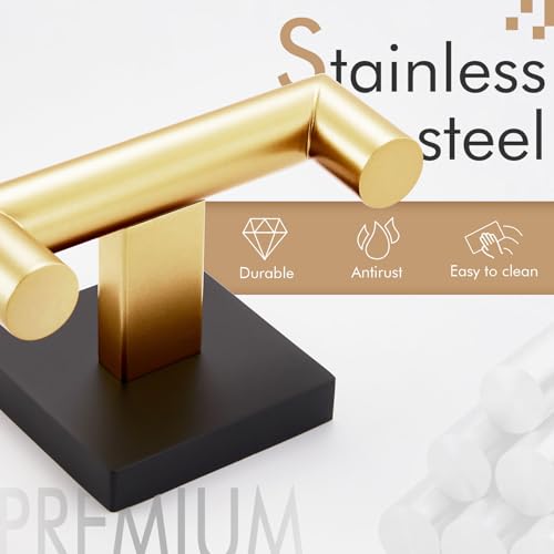 KOKOSIRI Robe Hooks Bath Towel Hooks Bathroom Hardware Double Coat Hooks Wall Mounted, Stainless Steel 3 Pack Black with Gold B1015GDK-P3 - color: Black Gold, size: 3 Pack