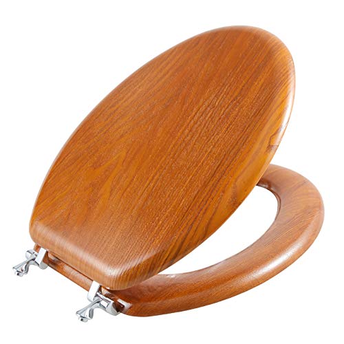 Angel Shield Durable Wood Veneer Natural Toilet Seat Metal Hinged Easy Clean Anti-scratch American Standard(Elongated,Wood Color) - color: Wood, size: Elongated-18.5”