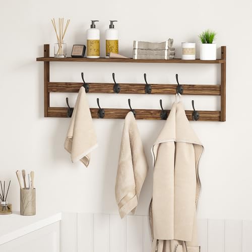 AMBIRD Coat Rack Wall Mount with Shelf, 29" Coat Hooks Wall Mounted with 9 Metal Hooks for Entryway, Bathroom, Bedroom, Living Room, Kitchen, 2 Tier Wall Hooks for Clothes, Hat, Towel, Key, Purse - style: 9 Hooks