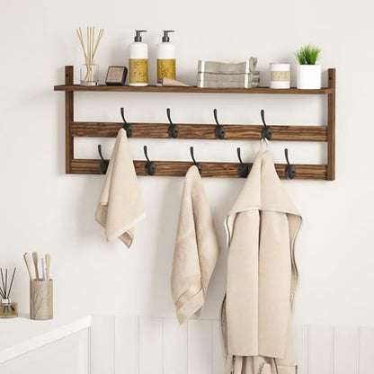 AMBIRD Coat Rack Wall Mount with Shelf, 29" Coat Hooks Wall Mounted with 9 Metal Hooks for Entryway, Bathroom, Bedroom, Living Room, Kitchen, 2 Tier Wall Hooks for Clothes, Hat, Towel, Key, Purse - style: 9 Hooks