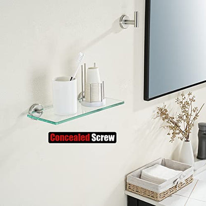 JQK Bathroom Glass Shelf, Tempered Glass Shower Storage 12 by 5 inches, 304 Stainless Steel Brushed Finish Wall Mount, TGS101L12-BN - color: Brushed, size: 12 Inch (1 Pack)