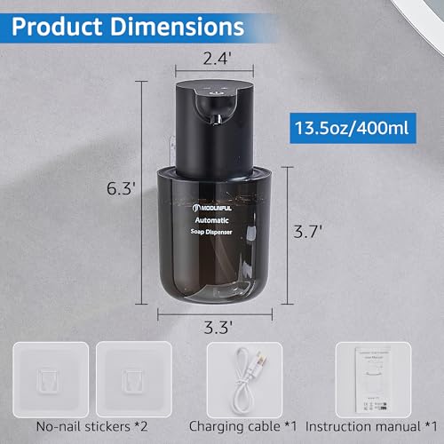 Automatic Soap Dispenser for Kitchen Sink - Wall-Mount & Countertop Black | Wall Mount Countertop, 4-Level Adjustable, Compact Transport Body, IPX5 - color: Black.l