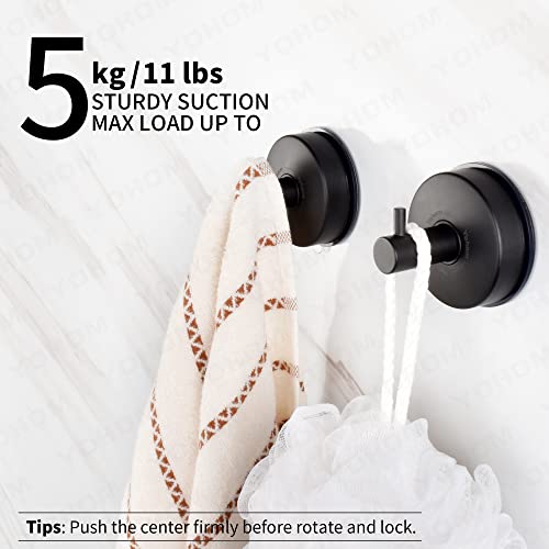 YOHOM Suction Cup Hooks Shower Towel Holder Stainless Steel Vacuum Bathroom Shower Hook Suction Towel Rack Kitchen Organizer for Bathrobe Loofah Matte Black 4Pcs - color: 4 Matte Black