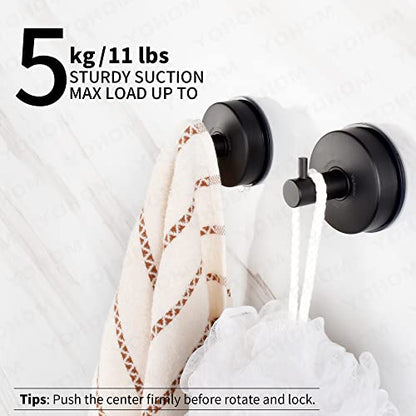 YOHOM Suction Cup Hooks Shower Towel Holder Stainless Steel Vacuum Bathroom Shower Hook Suction Towel Rack Kitchen Organizer for Bathrobe Loofah Matte Black 4Pcs - color: 4 Matte Black