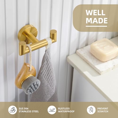 Angle Simple Bathroom Double Hook Brushed Dark Gold, SUS304 Stainless Steel Bath Towel Holder, Double Robe Hanger Wall Mount - color: Brushed Dark Gold, size: 1 Pack