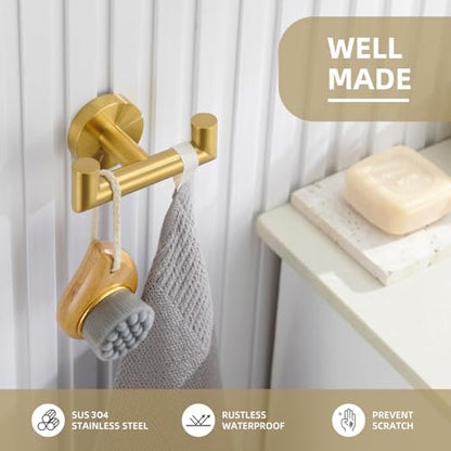 Angle Simple Bathroom Double Hook Brushed Dark Gold, SUS304 Stainless Steel Bath Towel Holder, Double Robe Hanger Wall Mount - color: Brushed Dark Gold, size: 1 Pack