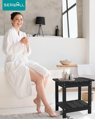 SERWALL Shower Bench, 18" Shower Stool for Inside Shower, HDPE Waterproof Shower Seats for Adults with Storage Shelf & Handles, 360 lbs Capacity- Black - color: Black