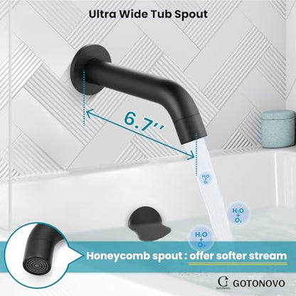 gotonovo Tub Shower Faucet Set with Valve,Matte Black,Straight Handheld | 10” Rain Shower Head with Handheld Trim Kit,Luxury Shower System with Tub Spout,All Metal,Bathroom Wall Mounted 3 Function - color: Black