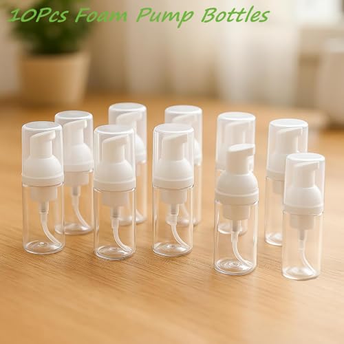 10Pcs 1Oz Plastic Foam Pump Bottle Transparent Empty Dispenser Bottles Travel Soap Bottle Mini Shampoo Pump Empty Travel Foaming Containers for Shampoo Cleaning Lash Cosmetics Packaging