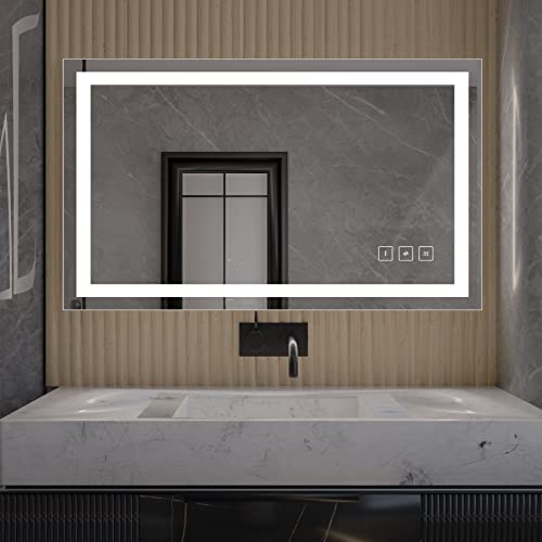 40 x 24 inch LED Lighted Bathroom Mirror, Wall Mounted Dimmable Makeup Vanity Mirror, Tempered Glass Anti-Fog Mirror, 3-Color Adjustable Warm/Natural/White Light, Horizonal & Vertical, ETL Listed