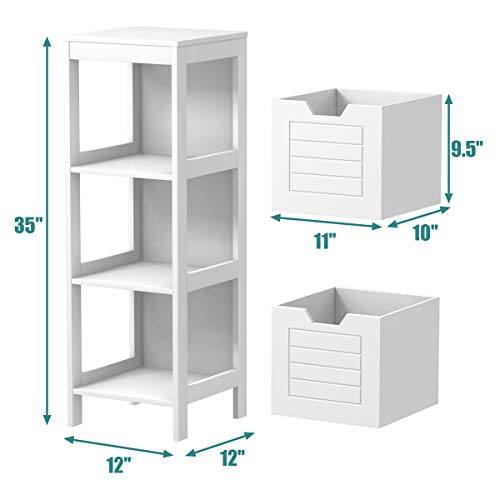 Tangkula Bathroom Floor Cabinet, Narrow Wooden Storage Cabinet w/2 Switchable Drawers, Freestanding Small Cabinet for Small Spaces, 12 x 12 35 Inch (White) - color: White