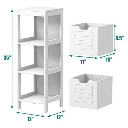 Tangkula Bathroom Floor Cabinet, Narrow Wooden Storage Cabinet w/2 Switchable Drawers, Freestanding Small Cabinet for Small Spaces, 12 x 12 35 Inch (White) - color: White