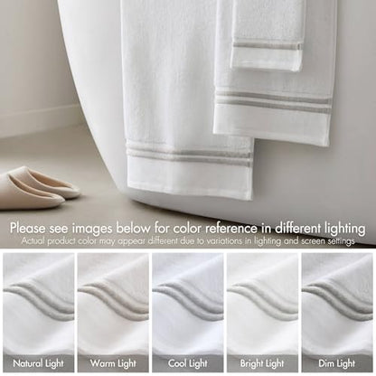 Madison Park Roan Border Cotton Bath Towel Set Absorbent, 6 Piece, Silver | Microfiber, Soft Pile, Machine Washable, OEKO-TEX Certified, Plush Bathroom Mat, Non Slip TPR Backing - color: Silver