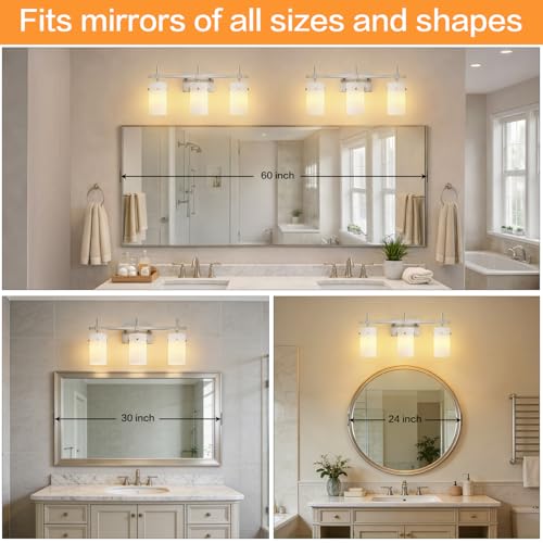SOLFART Brushed Nickel Bathroom Light Fixtures, 3-Light Modern Vanity Light Over Mirror, Wall Sconces with Milky White Frosted Glass Shades, E26 Socket (Bulbs Not Included) - color: Brushed Nickel-Milky Globe, size: 3 Lights