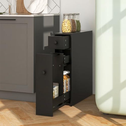 Tangkula Slim Bathroom Cabinet, Free-Standing Storage Cabinet with Slide Out Drawers, Narrow Floor Home Organizer Next to Toilet, Bathroom Toilet Paper Holder, 19 x 6.5 x 23 Inch (Black) - color: Black