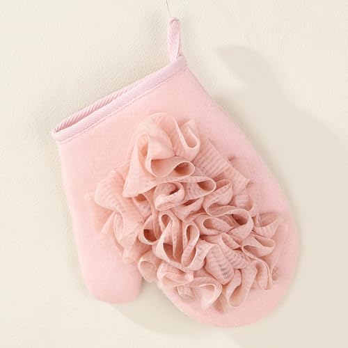 Triple Bath Scrub Set with Extended Back Scrubber Cleans Exfoliator Soft Washcloth Spa Grade Bathroom Essential Bath Scrubber Set - color: Gray