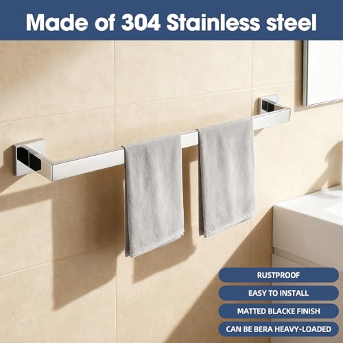 23.6 Inch Polished Chrome Bathroom Towel Bar Set, 2-Piece Square Wall Mounted Towel Rack, Wall Mounted 304 Stainless Steel Towel Holder for Bathroom - color: Polished Chrome, size: 2 pack