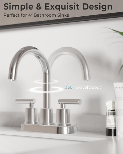 VXV Bathroom Faucet 4 Inch 2 Handle Centerset Sink Faucet 360 Swivel Spout with Pop-up Drain Chrome - color: Chrome