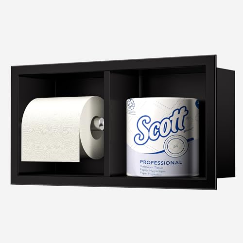 Neodrain Matte Black Recessed Toilet Paper Holder,for Standard/Mega Roll | Dual Roll, 304 Stainless Steel, Hidden In-Wall, Simple Loading and Unloading, Space-Saving for Modern Bathrooms & RV - color: Matte Black