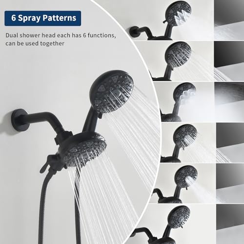 2 Handle Shower Faucet Set with Tub Spout and Shower Head Combo, Matte Black, Wall Mounted, 2 Handles, Brass, Complete Bathtub Shower Trim Kit - color: Matte Black