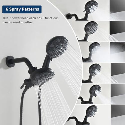 2 Handle Shower Faucet Set with Tub Spout and Shower Head Combo, Matte Black, Wall Mounted, 2 Handles, Brass, Complete Bathtub Shower Trim Kit - color: Matte Black