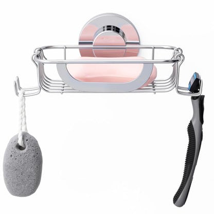 Soap Holder,Soap Dish,Suction Cup,with Hooks,Stainless Steel,Silver | bar soap holder,storage soap & sponge for bathroom,shower,kitchen,sink,wall mounted,no drilling removable waterproof - color: Silver-1 Tier