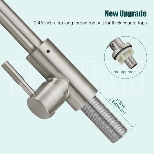 Heyalan SUS304 Cold Water Bar Sink Faucet, Single Handle, Brushed Nickel | SUS304 stainless steel, high-arc gooseneck, single-hole deck mount, 24-inch supply hose, 2.5-inch shank, 1.8 GPM - color: Brushed Nickel