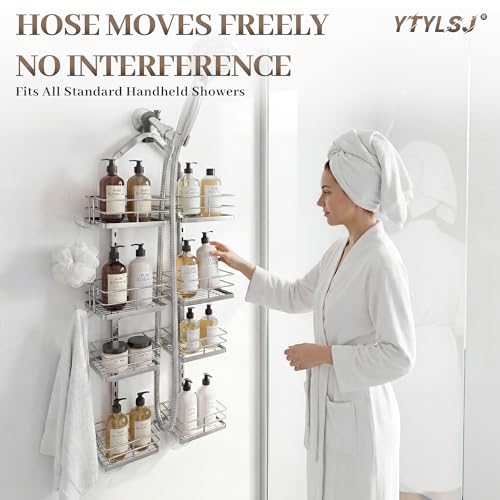 4-Tier Hanging Shower Caddy for Handheld Showerhead, Heavy-Duty Stainless Steel with Dual-Rotating Clamp, Silver - color: 4 Tier-Silver