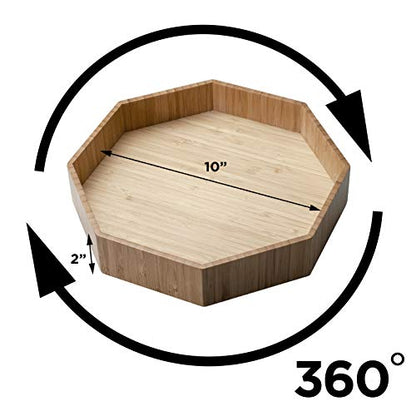 Bamboo 360 Rotating Bathroom Toiletry & Cosmetic Spinning Tray for Countertops and Vanity with Lazy Susan Turntable, 10” Diameter with 2” Ledge