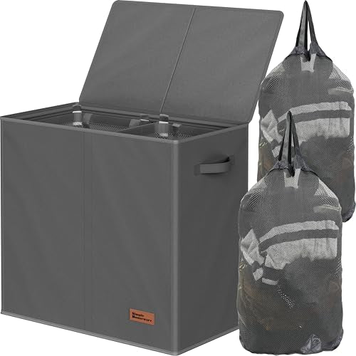 Simple Houseware Double Laundry Hamper with Lid & Removable Bags, Dark Gray | Heavy Duty 600D Polyester, Water-Resistant Surface - color: Dark Grey