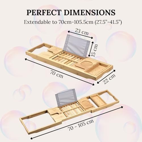 COLORANTIC | Bamboo Wood Bathtub Tray | Bathroom Caddy & Wine Holder | Cell Phone, iPad & Book Holder | Spa & Relaxation Gift for Women, Women & Parents | DIY Rustic Bath & Bathroom Organizer