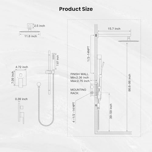 gotonovo 12 Inch Bathroom Shower Faucet Set with Slide Bar Polished Chrome | SUS304 Rainfall Shower Head with Handheld Sprayer Combo,Rough-in Valve Trim Kit Complete,Adjustable Handheld Height,All Metal - color: Chrome