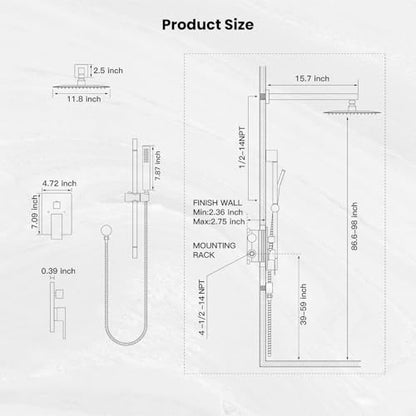 gotonovo 12 Inch Bathroom Shower Faucet Set with Slide Bar Polished Chrome | SUS304 Rainfall Shower Head with Handheld Sprayer Combo,Rough-in Valve Trim Kit Complete,Adjustable Handheld Height,All Metal - color: Chrome