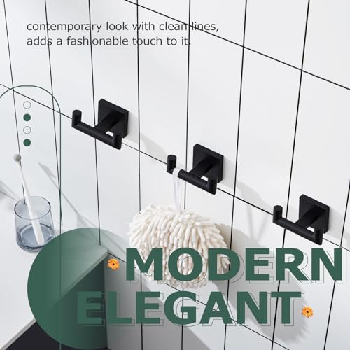 KOKOSIRI Robe Hook Bathroom Double Towel Coat Hooks Matte Black for Bath Kitchen Wall Mounted, 3 Pack Stainless Steel B1015BK-P3 - color: Matte Black, size: 3 Pack