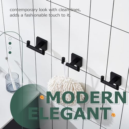 KOKOSIRI Robe Hook Bathroom Double Towel Coat Hooks Matte Black for Bath Kitchen Wall Mounted, 3 Pack Stainless Steel B1015BK-P3 - color: Matte Black, size: 3 Pack