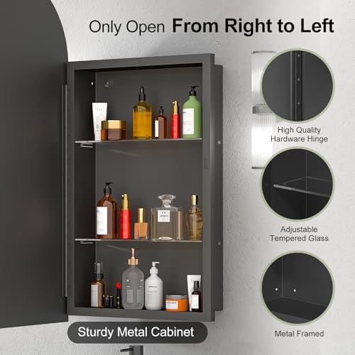 Black Arched Medicine Cabinet,Recessed Medicine Cabinet for Bathroom | Arched Mirror Cabinet with Storage,Black Metal Framed Medicine Cabinet,Wall Mounted,Full Assembled,16x31 Inch - color: Matte Black