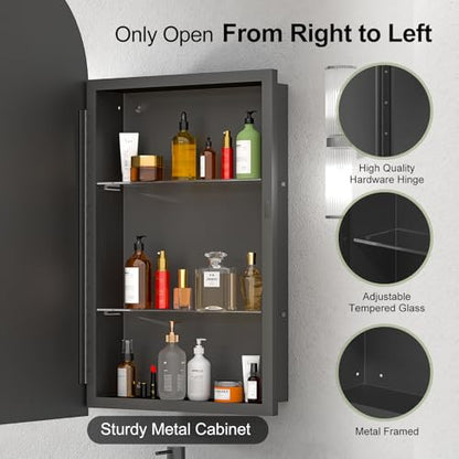 Black Arched Medicine Cabinet,Recessed Medicine Cabinet for Bathroom | Arched Mirror Cabinet with Storage,Black Metal Framed Medicine Cabinet,Wall Mounted,Full Assembled,16x31 Inch - color: Matte Black