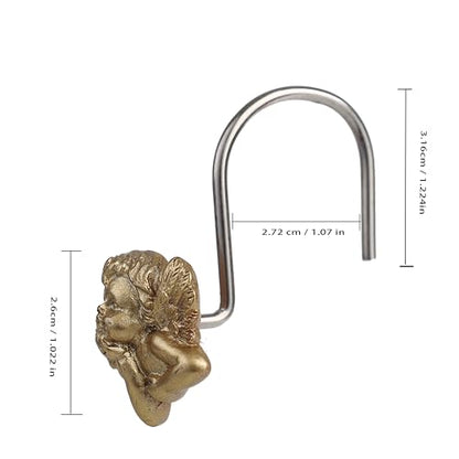 Twofish Home Golden Angel Shower Curtain Hooks Anti Rust Shower Curtain Hooks Decorative Resin Golden Angel Shower Curtain Rings Set of 12 - color: Golden Angel