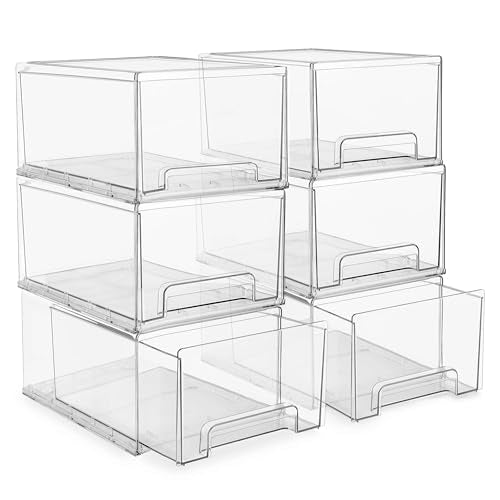 Sorbus Plastic Storage Bins Stackable Clear Pantry Organizer Box Bin for Organizing Kitchen Fridge, Food, Snack Pantry, Fruit, Vegetables, Bathroom, Wide & Narrow Deep (6 Pack) - size: 6 Pack