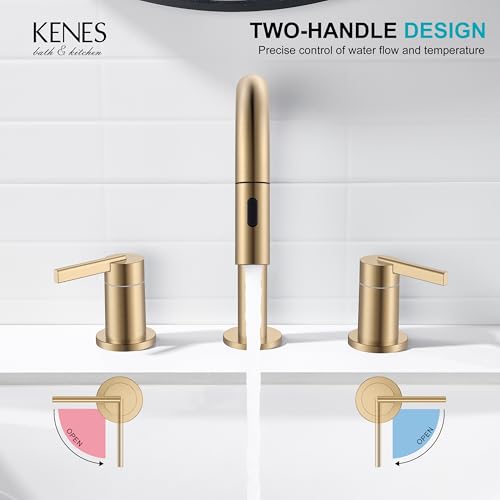 Champagne Bronze Pull Down Widespread Bathroom Faucet 2 Handle 3 Hole | Pull Out Bathroom Faucet with Pop Up Drain & Supply Lines, Lead-Free cUPC & NSF Certified, 8 Inch Faucet for Vanity RV Sink - color: Champagne Bronze