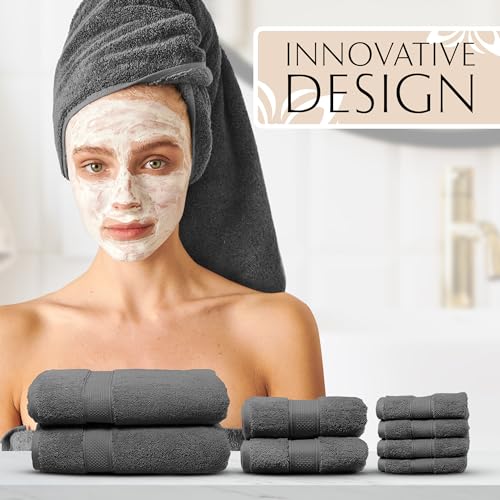 MAURA Grey Bath Towel Set of 8 for Bathroom. Turkish Cotton Luxury Bath Towels. Extra Large, Thick, Plush & Soft. Hotel & Spa Quality - Space Gray - color: Space Gray, size: 8-Piece Set (2 Bath, 2 Hand, 4 Washcloth)